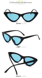 Cat eye sunglasses C7 in glossy black frame with light blue lenses from multiple angles