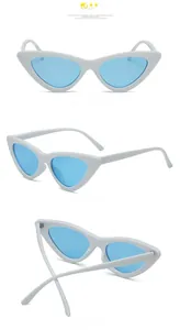 Three-angle views of white cat eye sunglasses with light blue lenses for women