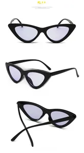 Detailed views of vintage cat-eye sunglasses with glossy black frames and purple lenses