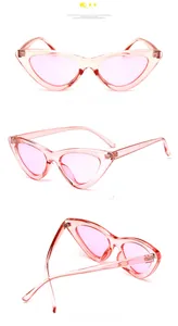 Trois vues de lunettes de soleil œil de chat en rose clair transparent avec charnières
