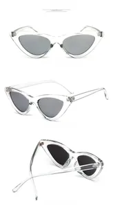 Vue sous trois angles de lunettes de soleil œil de chat gris clair avec charnières