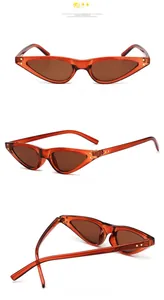 Makro-Detail von bernsteinfarbenen Cat-Eye-Sonnenbrillen mit braunen Gläsern und Reiskörner-Nieten