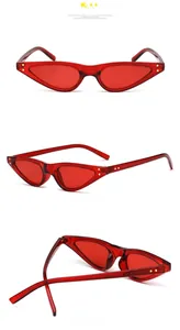 Verschiedene Winkel der transparent roten Cateye-Sonnenbrille mit Retro-Nieten