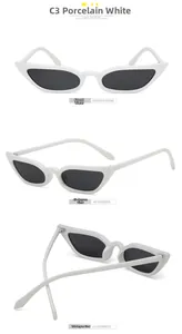 Three-view layout of white cat eye sunglasses with black lenses in C3 porcelain white