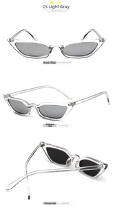 Three-angle view of C5 light grey cat-eye sunglasses with transparent plastic frames