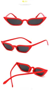 Three views of vintage red cat-eye sunglasses with dark UV-protective lenses