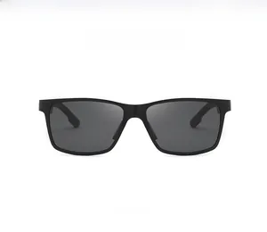 Front view of black square aluminum magnesium polarized sunglasses with grey lenses