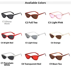 Cat eye sunglasses detail grid showing nine trendy color variants in high-quality resin