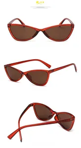 Three-angle view of vintage tea brown cat eye sunglasses with translucent frames