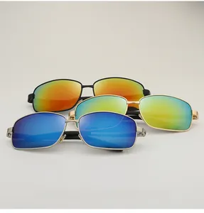 Three pairs of polarized aviator sunglasses with colorful mirror coating and metal frames