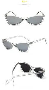 Three-angle view of C5 light grey cat-eye sunglasses with transparent frames