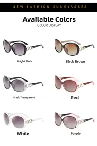 Detail view of large frame polarized sunglasses showing diverse elegant color options