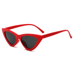 Stylish cat-eye sunglasses with vibrant red plastic frame and dark grey lenses for women