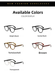 Detailed grid view showing five frame colors of classic arrow round full-rim glasses