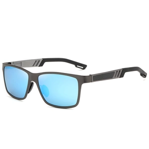 Aluminum magnesium polarized sunglasses for men with blue lenses and carbon fiber temple