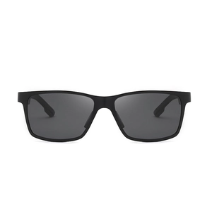 Classic men's square polarized sunglasses with black aluminum-magnesium frame and grey lenses