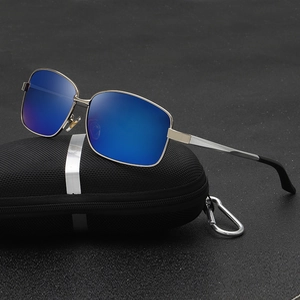 Men's polarized aluminum sunglasses with blue lenses and tactical zipper hard case