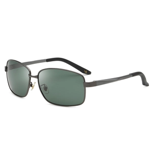 Men's polarized aviator sunglasses with dark grey aluminum magnesium frame and green lenses