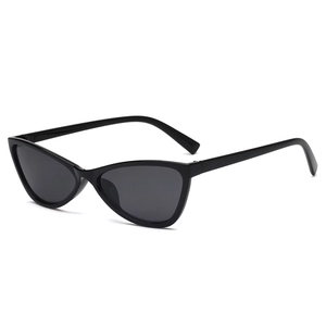 Classic black cat-eye sunglasses with dark grey lenses in a retro 45-degree angle view