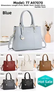 Detailed size chart for elegant crossbody bags showing 31x14x24cm dimensions and six colors