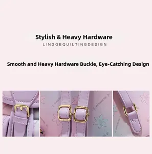 Detail of high-quality gold hardware and star-patterned gradient leather on backpack
