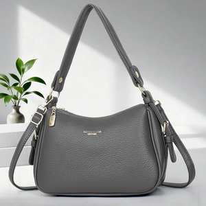Sac À Main Femme Cuir PU Grainé Grande Capacité Fermeture Éclair Minimaliste Polyvalent Sac Bandoulière Mode