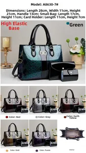 Three-piece handbag set with crocodile pattern texture and metal decorative buckle detail
