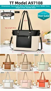 Detailed dimensions and internal compartment layout for a large tote bag with zipper pocket