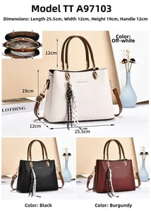 Detailed view of women's tote bag showing size specs and high-quality pebble grain leather