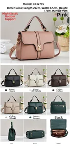 Detailed views of women's lychee texture handbag showing multiple colors and dimensions