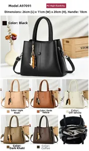 Detailed interior view of women's lychee texture handbag with spacious compartments