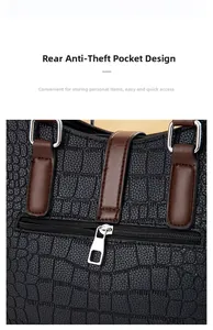 Vue détaillée de la poche arrière zippée antivol sur sac à main noir croco