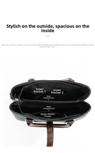 Vue intérieure du sac à main avec deux compartiments principaux et une poche zippée interne