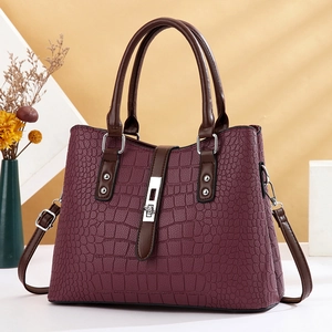 Sac À Main En Cuir PU Motif Crocodile Contrasté Sac À Bandoulière Avec Fermoir Rotatif Sac Fourre-tout Élégant