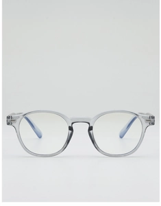 Détails des lunettes de soleil ovales gris transparent avec monture moderne en résine