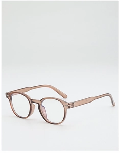 Détail de la monture de lunettes ovales rétro ambre avec spécifications sur la branche