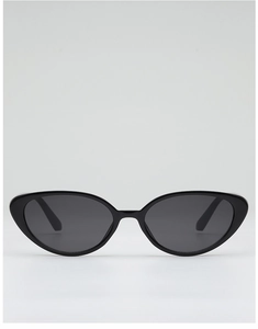 Close-up of sleek black cat eye sunglasses with minimalist rivet and streamlined temple design