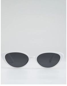 Detailed front view of white cat eye sunglasses with metal rivet accents and dark lenses