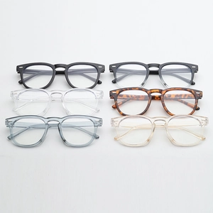 Detailed view of square round eyeglass frames in six diverse colors for men and women