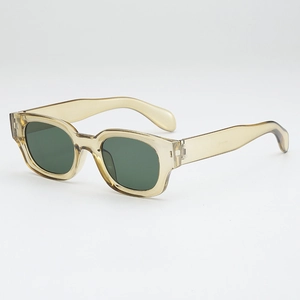 Lunettes de soleil rétro à monture épaisse champagne et verres vert foncé