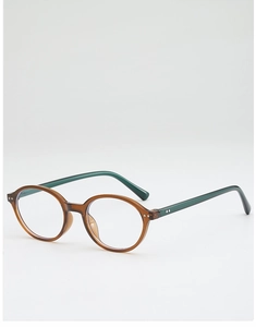 Détail de la monture ambre écaille et branches vert foncé avec rivets métalliques