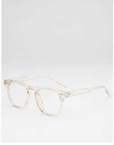 Detailed view of champagne round frames with metallic hinges and model CY-E81 engraving