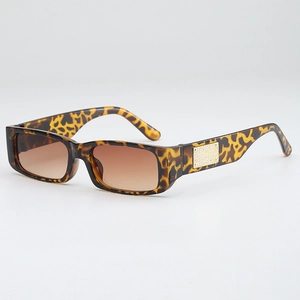 Retro tortoise rectangle sunglasses with brown gradient lenses and gold side metal accents