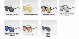 Matrix view of oversized flat top sunglasses in black, tortoise, and mirror coatings