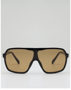 Front view of large frame oversized aviator sunglasses with black frame and brown lenses