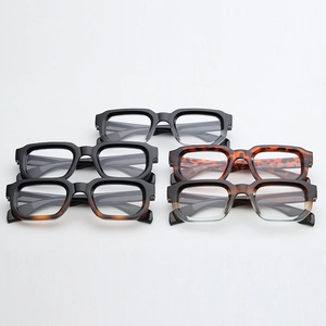 Detailed view of various colors of vintage square thick frame glasses and optical frames
