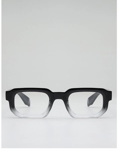 Front view of geometric square frame glasses with black to clear gradient finish