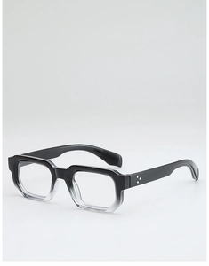 Detail of square gradient black to clear frames with silver floral rivets on temples