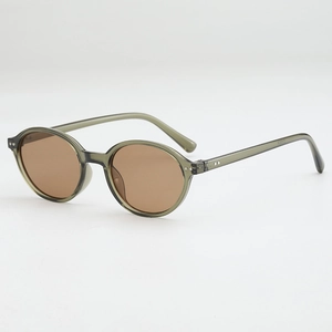Lunettes de soleil polygone à monture vert olive translucide et verres marron