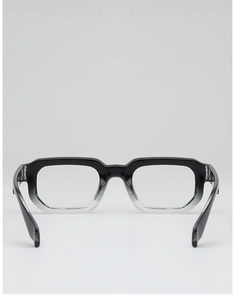 Macro detail of square ombre frames showing the gradient transition from black to clear